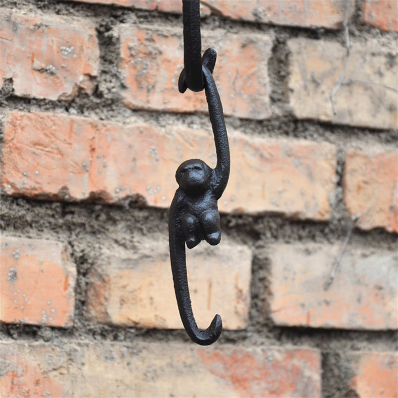 Cast iron wrought iron monkey small hook S hook hanging flower basket hanging basket animal home garden groceries retro long hook