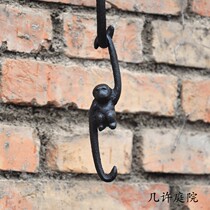 Cast iron iron art monkey small hook S hook hanging flower basket hanging basket animal home garden grocery retro long hook