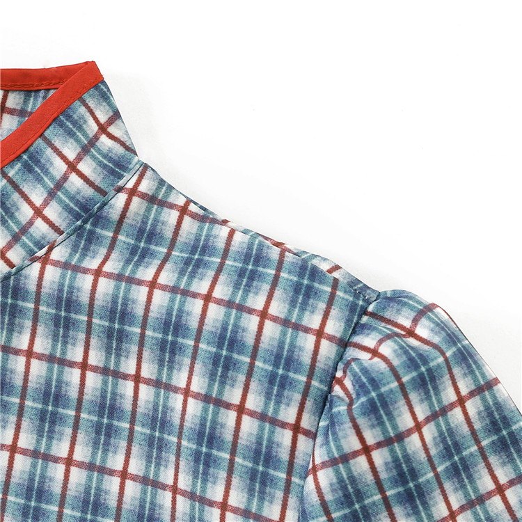 VK旗艦店 中國風復古旗袍改良版格紋盤扣修身長袖洋裝