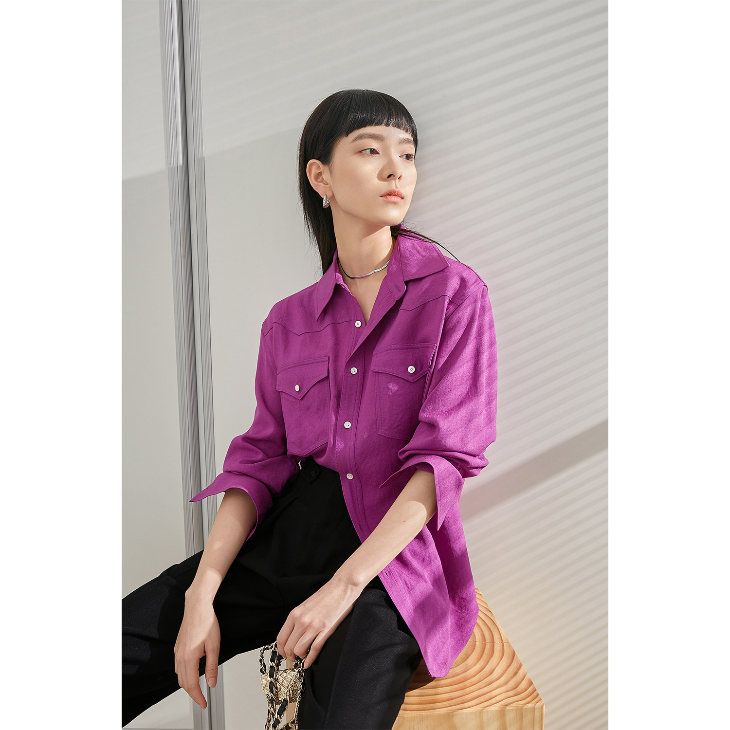 EMUN Class Rare 100% Sensation Tri-acetate Fabric Brief Commute Double Pocket Profile Shirt