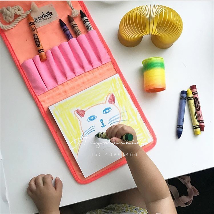 heymankidds | Korean children's colorful wax pen drawing suit portable bag accessories sloping cross with paintbrush