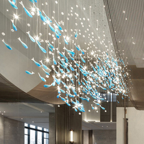 Aerial Chandelier Creative Glazed Fish Shaped Chandelier Hotel Lobby Art Ceiling Soft Clothing Pendant Restaurant Decorative