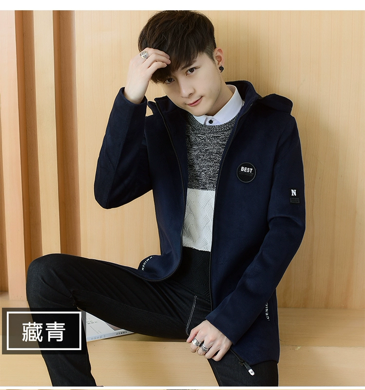 Áo khoác Playboy Áo len nam Nizi Áo khoác nam có thể tháo rời Mũ thanh niên Slim Áo khoác dài giữa nam áo kiểu trung niên hàn quốc