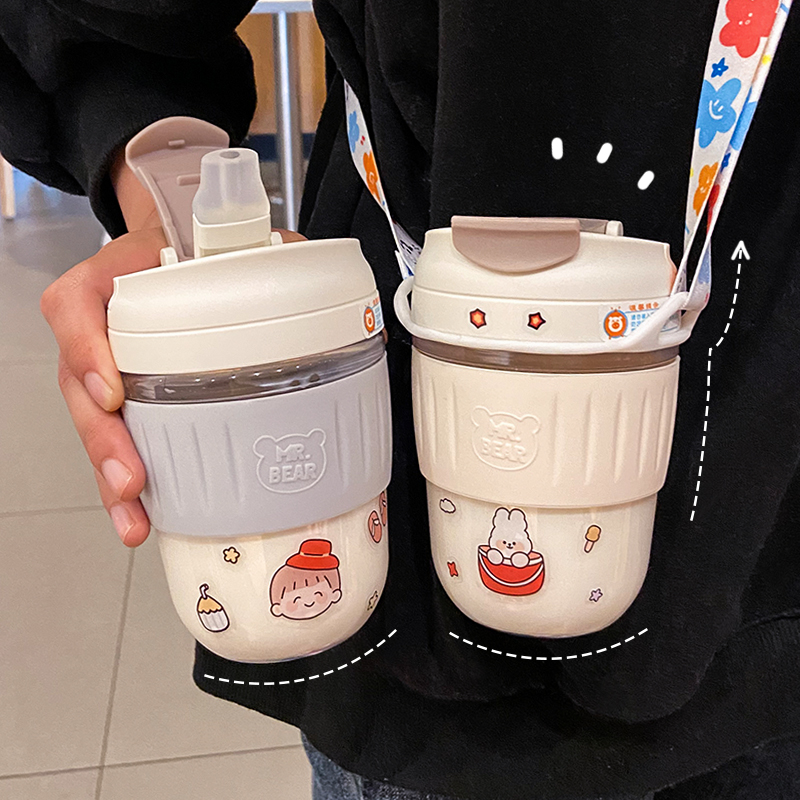 Trendy Korean version of the simple water cup portable with straw milk tea cup net red cute coffee cup boys and children's cups