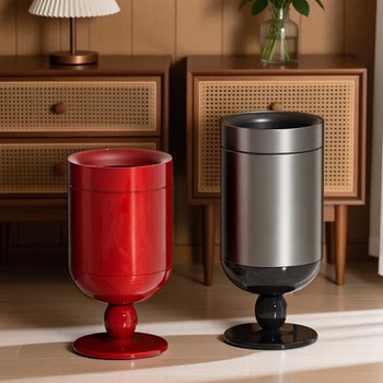 Stainless Steel Trash Can for Home Use 2026 New Model Light Luxury High-End Living Room Tall Wine Glass Retro Movable Large Capacity