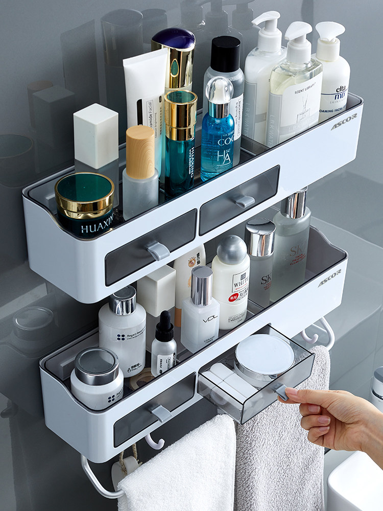 Powder room shelf Hole-free bathroom toilet sink Toilet shower Wall storage towel Wall-mounted