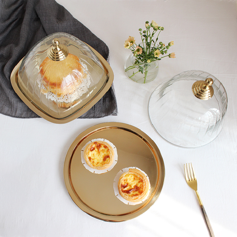 European and American style glass cover cake pan retro style refreshment pan American table living room French style kitchen debatable hem