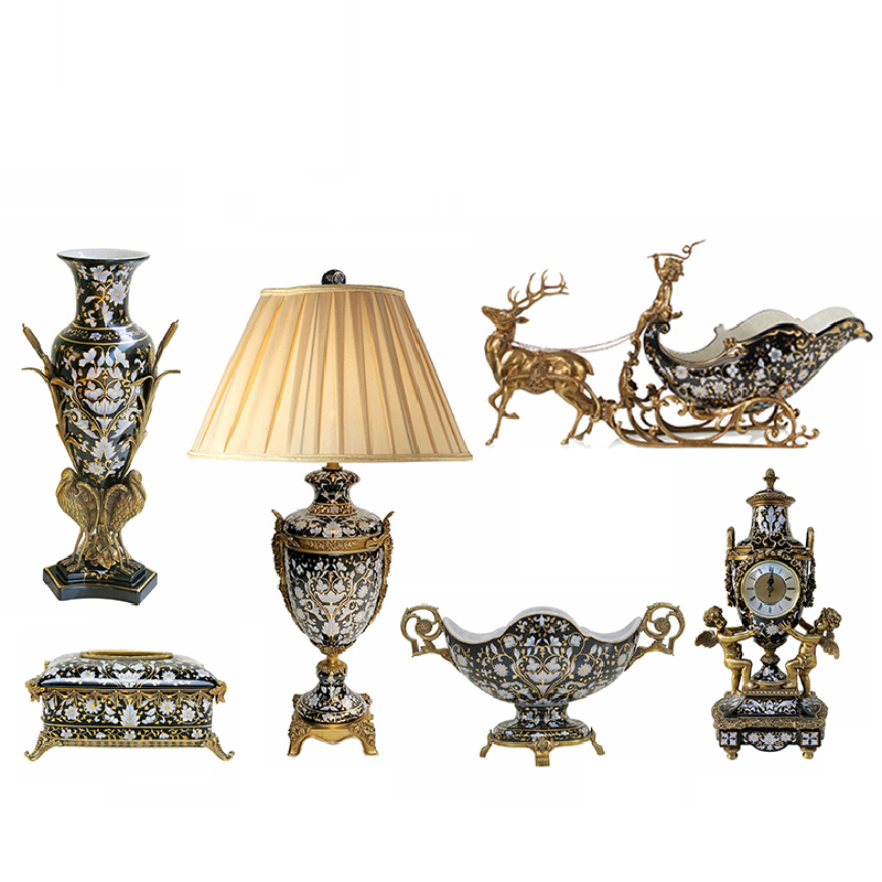 European and American style pure copper ornaments living room coffee table fruit plate French villa luxury porch TV cabinet vase desk desk lamp