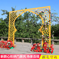 New wedding wrought iron heart-shaped arch props wedding decoration carved door welcome area stage background layout props
