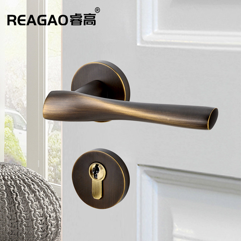 Rui high pure copper light luxury door lock interior door modern minimalist Nordic bedroom home wooden door French mute two-piece lock