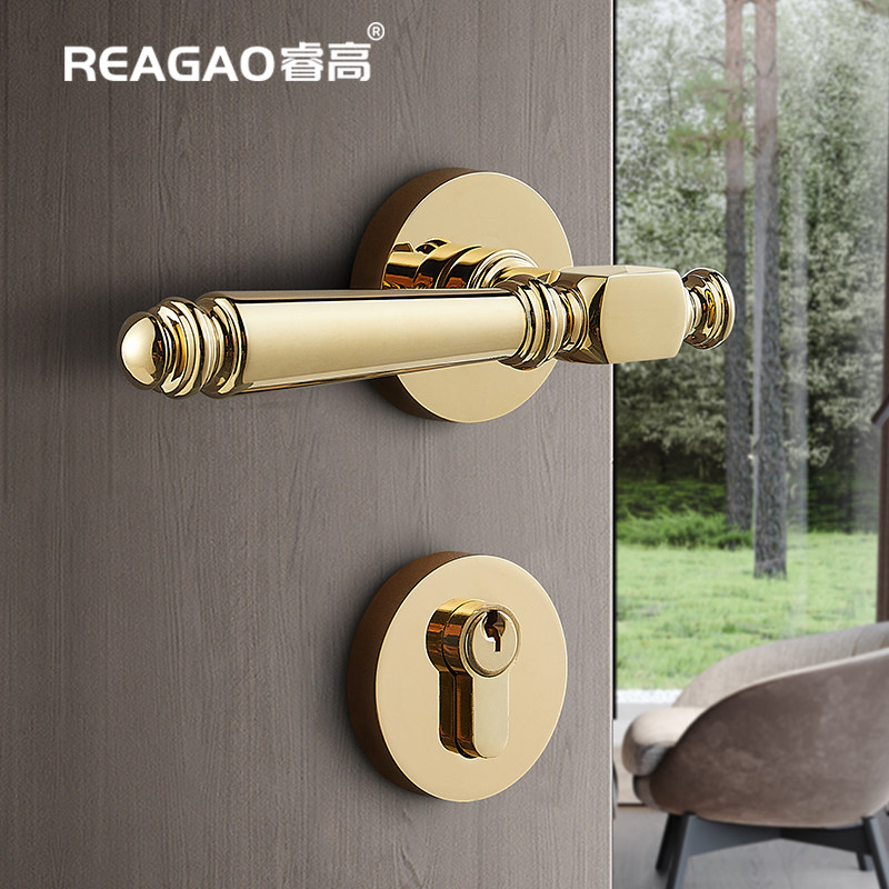 Ruikao pure copper gold door lock room silent magnetic absorption of American luxury French-style Villa bedroom lock set