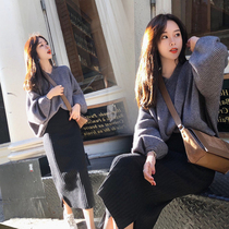 Large size womens clothing autumn and winter 2020 new fat mm foreign style age reduction shows thin fat sister dress two-piece set