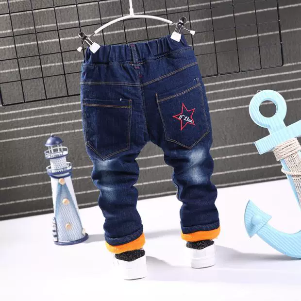 Các mẫu mùa thu đông cho bé trai Quần jeans Hàn Quốc 1-2-3-4 tuổi Quần trẻ em quần mùa xuân quần cộng với quần dài