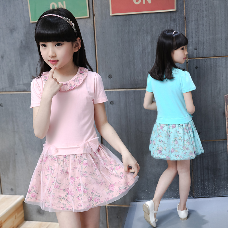 Children's dress Women's summer short-sleeved Girls summer skirt 2020 new Korean version of the small fresh big child 10-year-old summer fashion trend