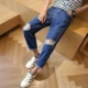 Hàn Quốc quần ulzzang nam lỏng lỗ Nhật Bản phong cách Harajuku quần jean bf cỡ nhỏ les đẹp trai t chín quần quần dài nam