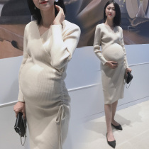 Sashimi elastic pregnant woman knit one-piece dress in long style Hip Skirt Breastfeeding Sweater Dress Spring Autumn Underskirt Tight Dress