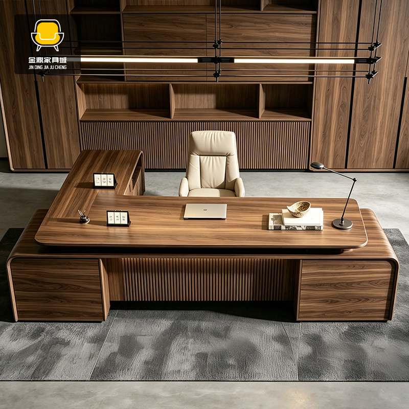 New Chinese-Style Black Walnut Solid Wood Office Desk, Executive Desk, L-Shaped Boss Desk, Modern Minimalist Manager Desk, Ceo Desk