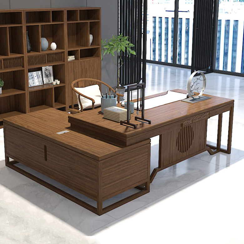 New Chinese Solid Wood Desk Chair Combination Brief Corner boss Table Grand Bandai President's desk S68