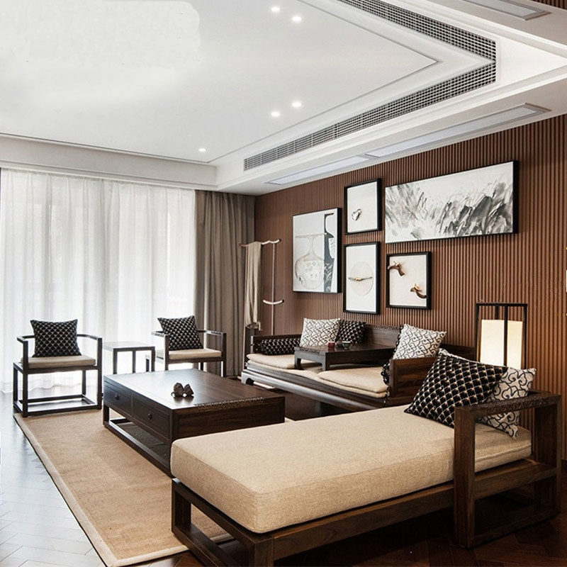 New Chinese-style sofa Zen solid wood fabric sofa combination living room sample house display center model house villa office furniture