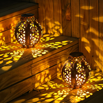 Simple Solar Indoor Atmosphere Lamp Iron Art Hollowed-out Lantern Outdoor Garden Light Patio Decorated With Hand Hanging Decoration Lamp