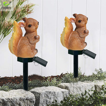 Solar Courtyard Lamp Straw Terrace Lamp Outdoor Waterproofing minimalist Decorative Light Resin Imitation Animal Squirrel Garden Inserted lamp
