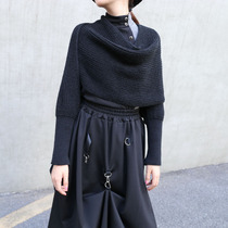 HOTFAN homemade dark black Japanese world-weary wind Soft knitted wool irregular warm large shawl scarf couple