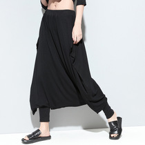 2021 spring European and American fashion brand walk with wind loose and versatile large size hanging crotch pants Halterneck pants casual pants women