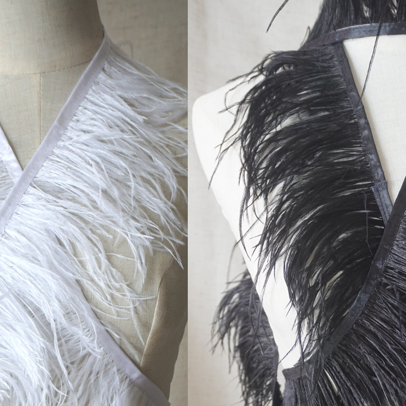 Double-Layer Encrypted 10-15 Ostrich Feather Fabric Edge DIY Decorative Feather Fabric Strips for Dress Hem, Cuffs, and Clothing Accessories