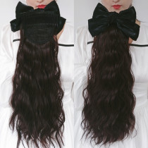 Wig female comb disassembly pearlescent bow ponytail long water corrugated egg cowled wool roll corn hot