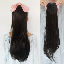 Wig female long ponytail strap small grab clip comb micro roll straight hair satin big bow hair braid