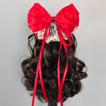 Children cauda equina 28cm wig cha shu paragraph small roll hair braids removable wine red bowknot Princess hairstyle