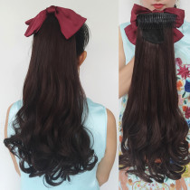 2020 Autumn wig comb bow pear flower roll ponytail big wave curly long hair braid egg roll long curly hair