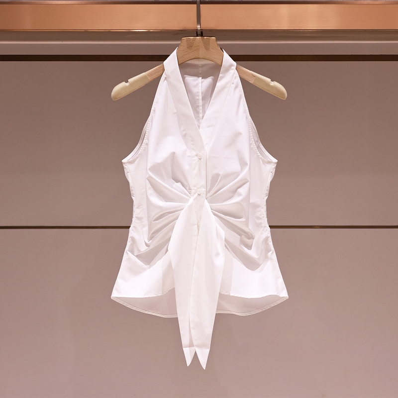 Rich Girl's French-Style White Shirt for Women 2026 Spring/Summer Light Luxury Age-Reducing Unique Sleeveless Halter Neck Blouse Top