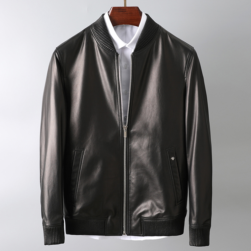 European goods imported sheepskin leather jacket men's coat slim short baseball uniform leather jacket men's genuine leather men's leather coat