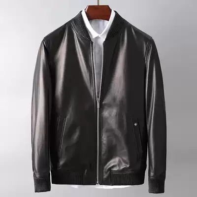 European imported sheep leather jacket men's coat slim short Baseball clothing leather men's leather leather clothing
