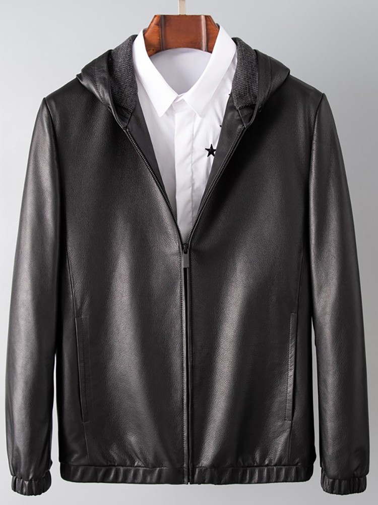 [USD 440.00] simple and classy imported cowhide leather jacket men's