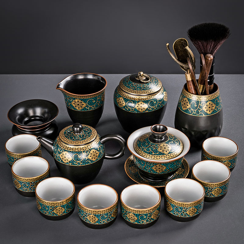 The whole set of kung fu tea set set retro Chinese home living room simple ceramic teapot cover bowl gift box tea maker