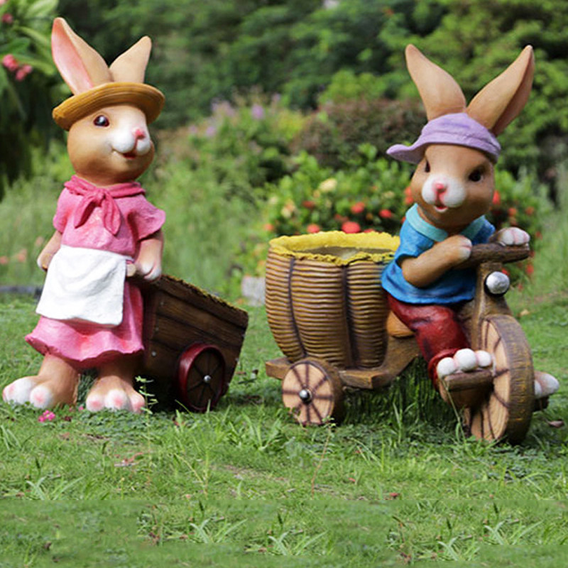 Outdoor courtyard net red floor decoration animal sculpture garden fiberglass handicraft cartoon flower pot rabbit ornament