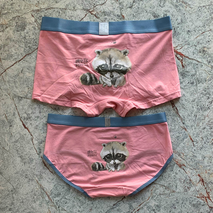 Personality little raccoon couple underwear cute creative men and women mid-waist pure modal cotton Tanabata Valentine's Day gift