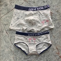 New style couple panties pure cotton sexy female briefs cute cartoon male boxer pants Flamingo underwear set