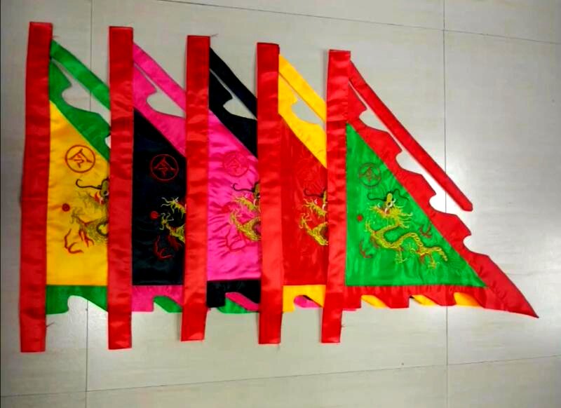 Five-color flag dragon flag 12 inch to 20 inch into incense flag Buddha flag ling flag tour guide performance flag pennant Yuexiu Chao embroidery