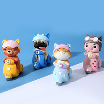 Riding friends helmet bear dog orange cat piglet riding electric car cute interesting car decoration boys birthday gift