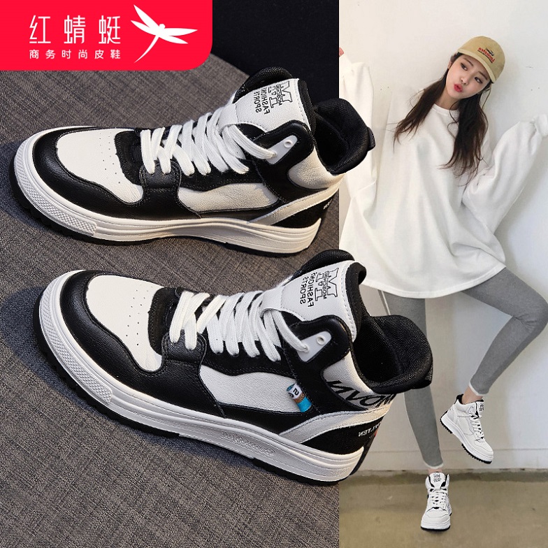 Red dragonfly high-top white shoes women's 2022 new autumn all-match sports shoes autumn and winter hot style plus velvet cotton shoes