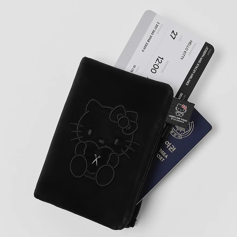 Hellokitty Hello Kitty Black Passport Holder Korean Style Cute Card Holder Travel Multi-Functional Document Storage Small Bag