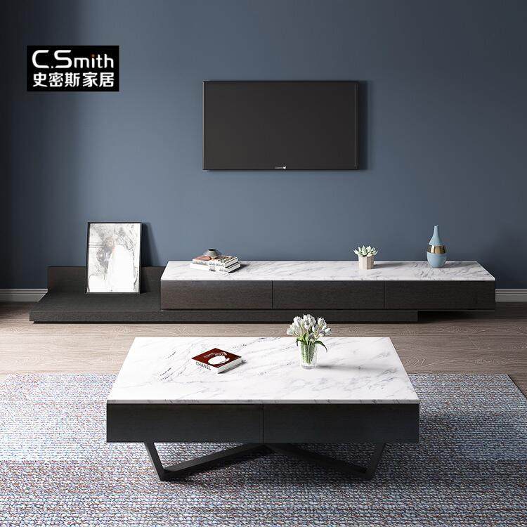 Marble coffee table TV cabinet combination simple modern small apartment living room home Nordic style solid wood tea table set