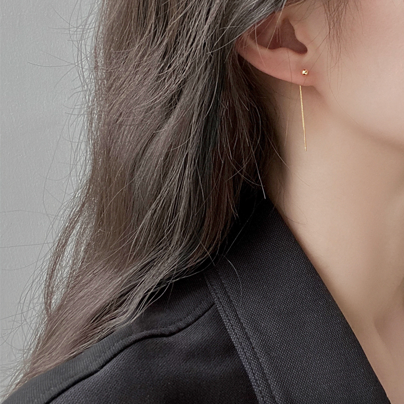 MS gold ball earrings female 2021 new fashion long temperament net red drop earrings fashion personality thin earrings