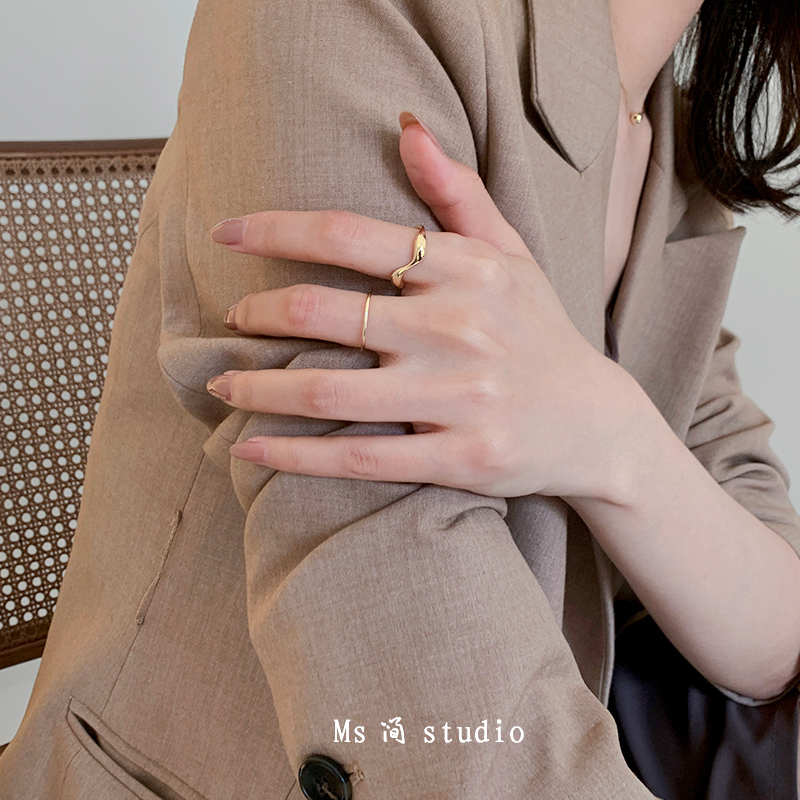 MS wave pattern ring original design irregular geometric ring female sterling silver niche light luxury European and American high sense