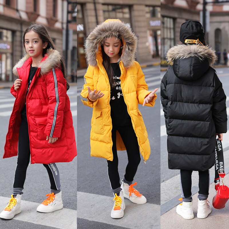 Female eldest child down jacket with long version 8 gross collar thickened Yoyo sent over knee 12 thickened 15-year-old male child winter clothing jacket
