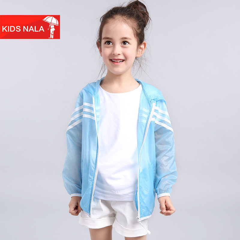 Girls thin coat summer wear ultra-thin breathable sunscreen hooded medium and large children's clothing Sports children's skin coat foreign pie