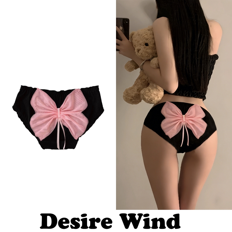 『Desire Independent Packaging』Black Cotton Panties for Women, Japanese Style, Sweet, Hollow, Sexy, Bow-Knot Triangle Panties 『Desire Independent Packaging』Black Cotton Panties for Women, Japanese Style, Sweet, Hollow, Sexy, Bow-Knot Triangle Panties